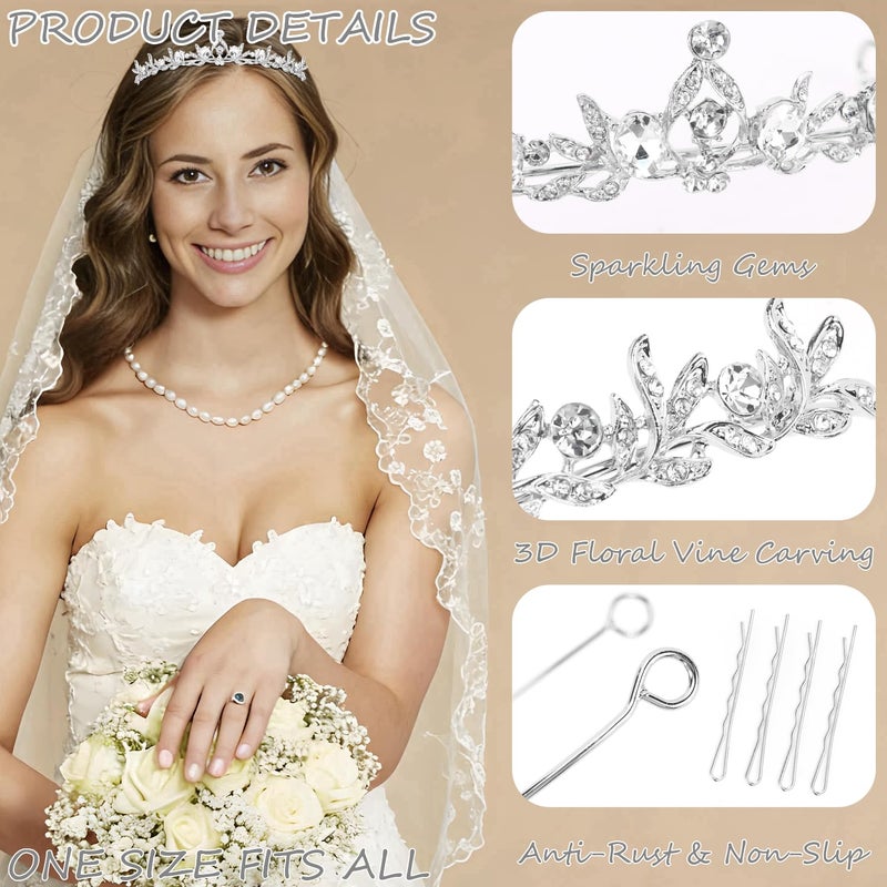 CUBACO Silver Tiaras Crowns for Women Girls Rhinestone Wedding Tiara Crown for Bride Crystal Princess Crowns for Birthday Pageant Prom Bridal Hair Accessories Small - Image 3